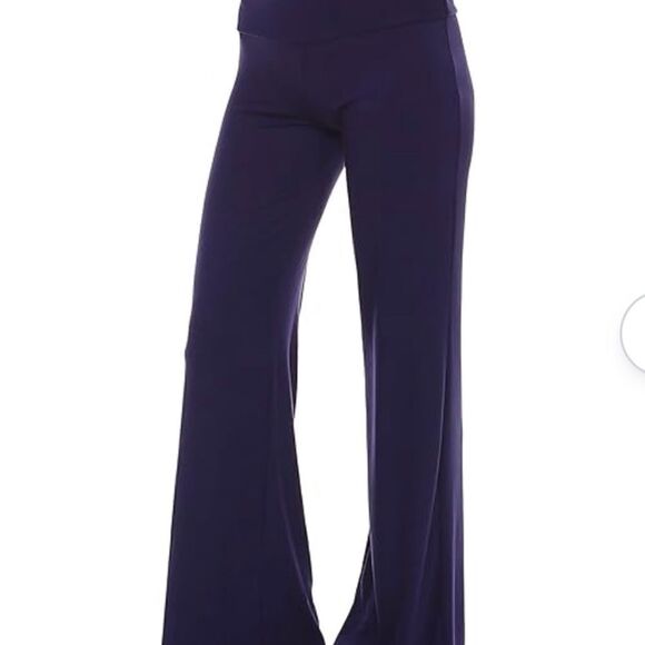 ISAAC LEIV Women's Fold Over Waist Palazzo Pants Navy Blue Size Medium - Picture 2 of 10